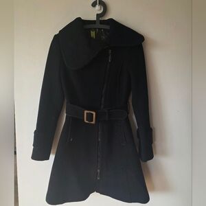SOIA & KYO Black Wool Belted Pea Coat